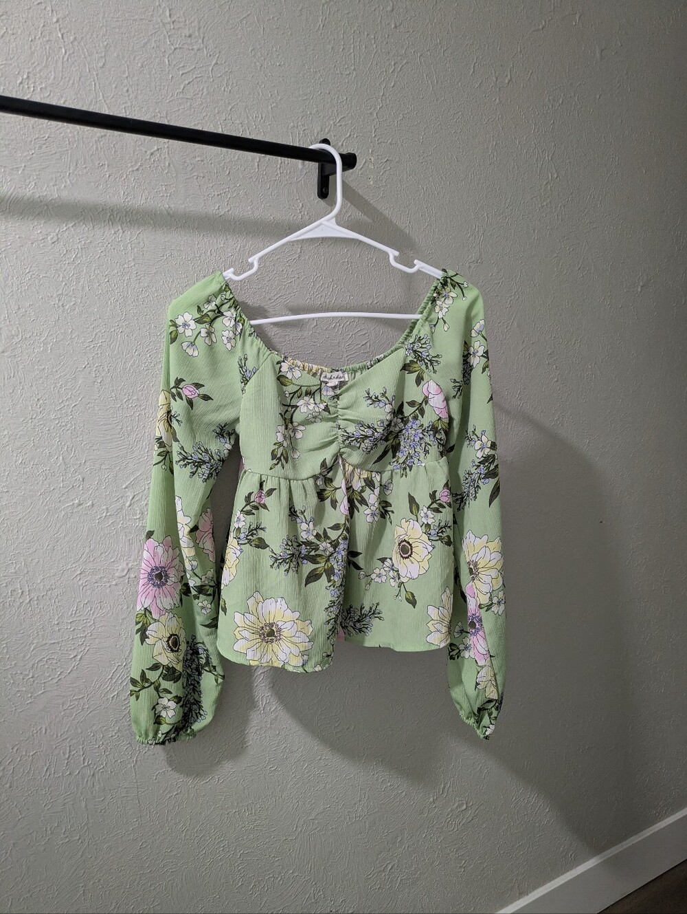 Floral Peplum Long-Sleeve Top in Sage Green Derek Heart